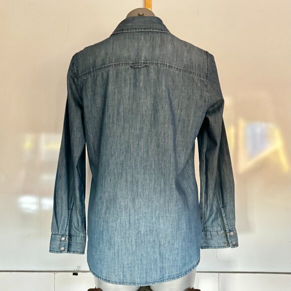 Liz Claiborne Petite Size PL Women Blue Denim Snap Front Shirt Long Sleeve Weste - Picture 7 of 16